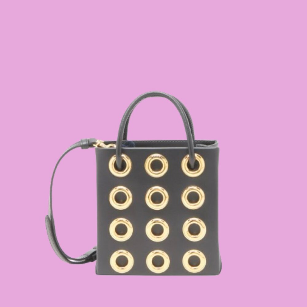 MOSCHINO Heart of Wool Leather Shoulder Bag- Black Gold